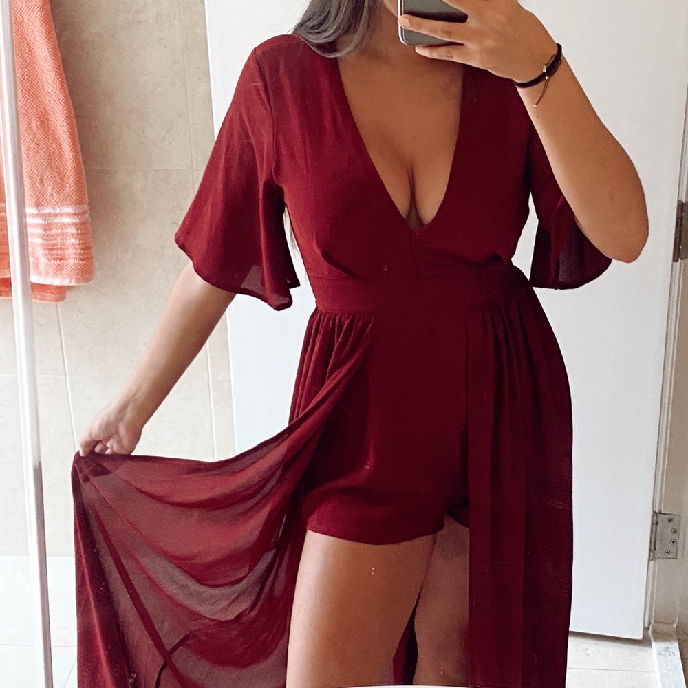 ✨ Burgundy Jumpsuit Dress
